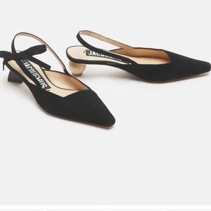 JACQUEMUS Black Suede Slingback Geometric Heels 37